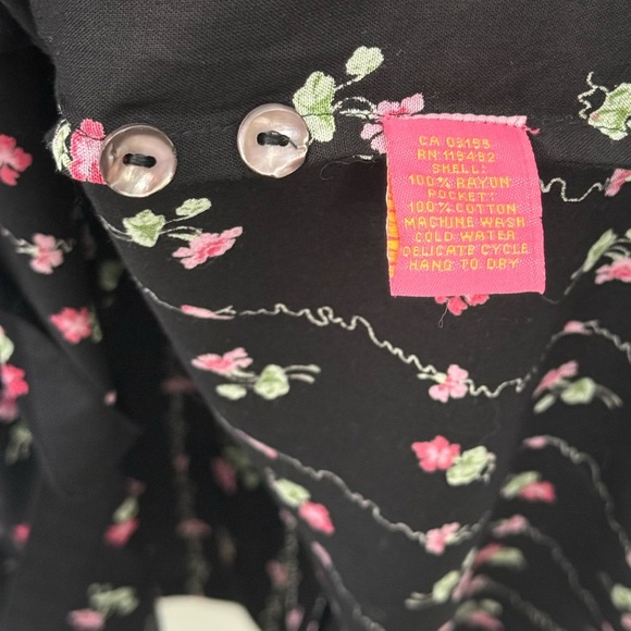 April Cornell Tie Back Floral Midi Dress Sz XXS XS S Black Boho Cottage Western - Picture 8 of 9
